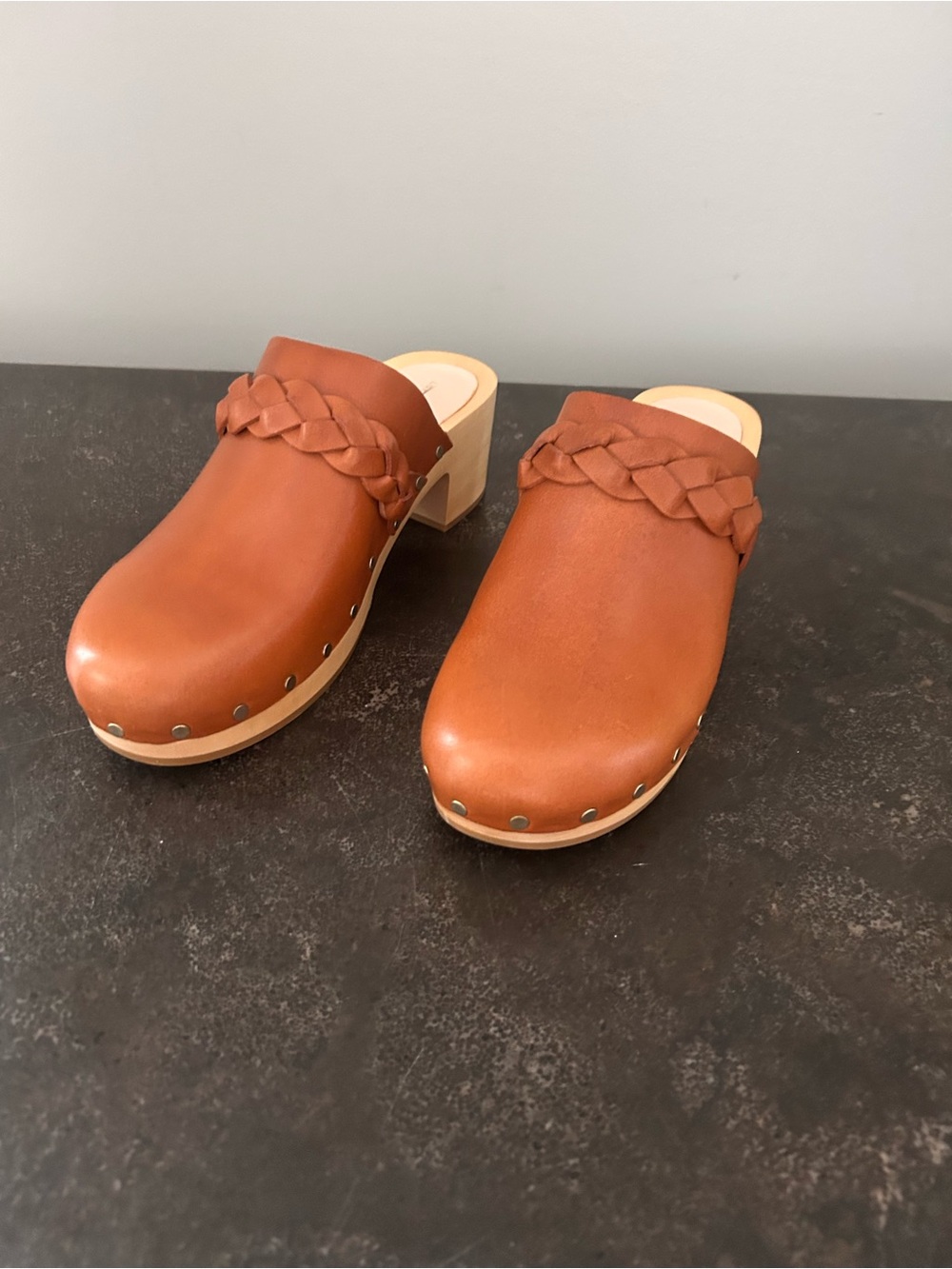 Loeffler Randall Tan Braided Leather Clogs